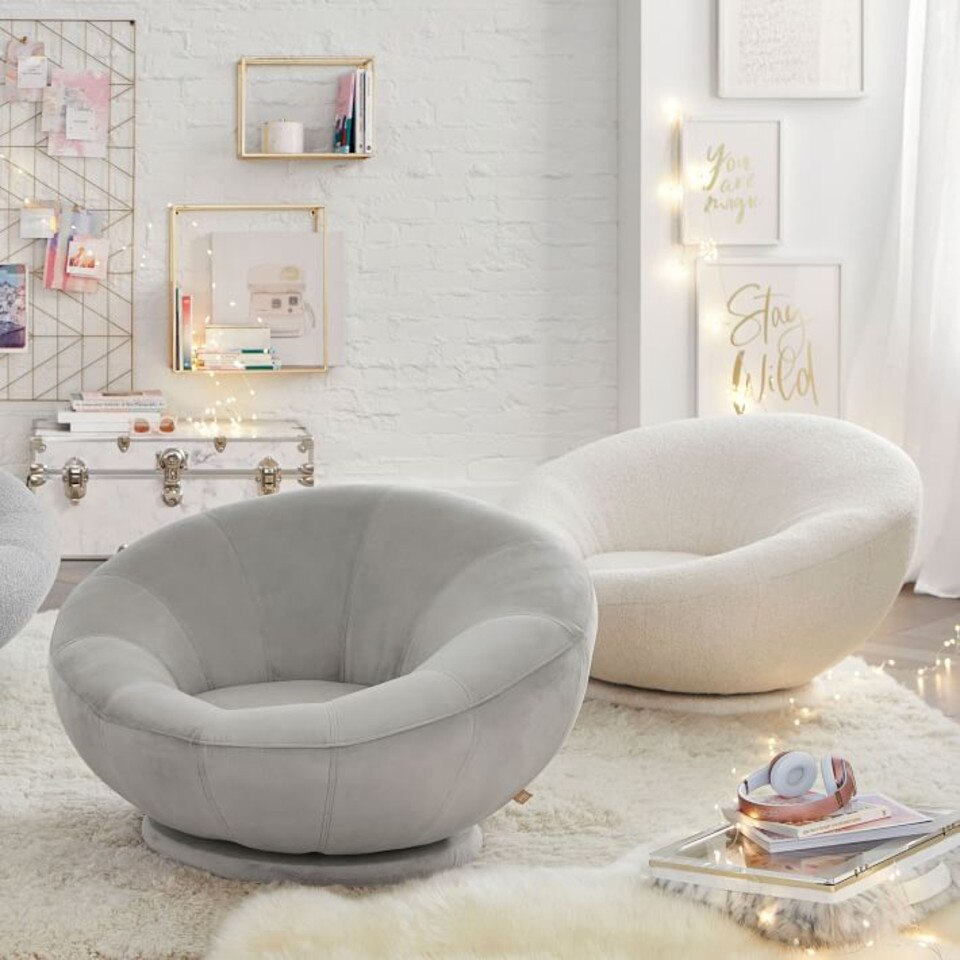 Chunky Boucle Ivory Groovy Swivel Chair Pottery Barn Kids UK
